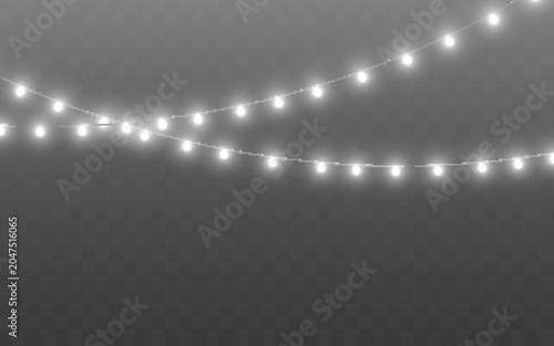 Festive Christmas light garland on transparent background vector. Warm glowing bulbs for holiday design. Great for web banners and print art.