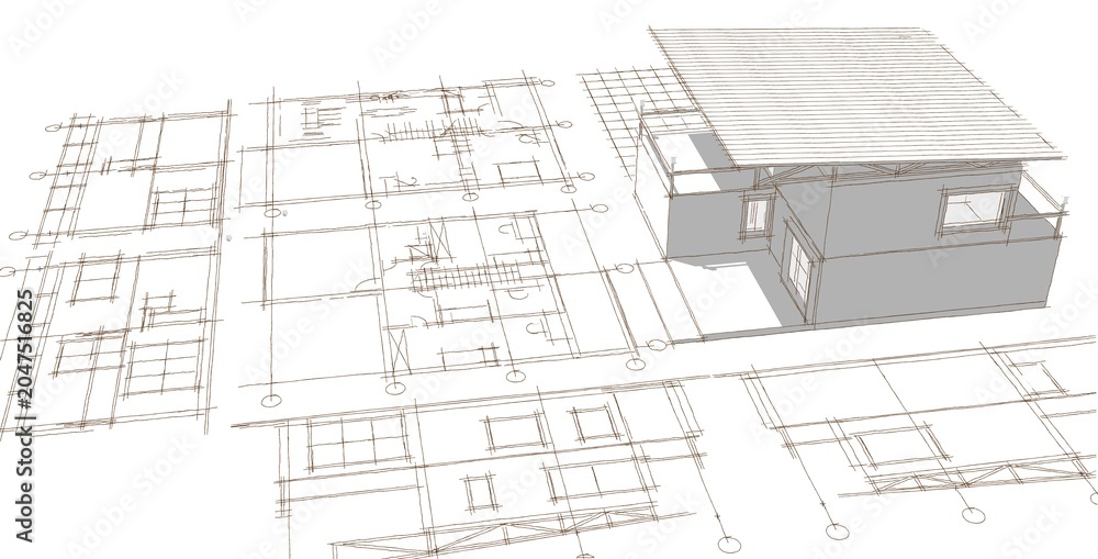 Fototapeta premium house architectural project sketch 3d illustration