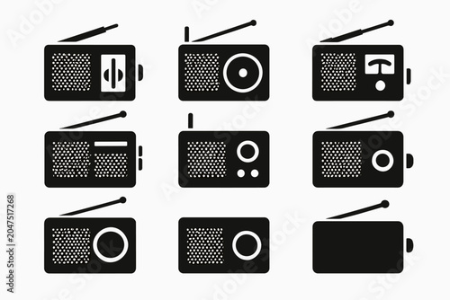 Retro Shortwave Radio Icons. Retro shortwave radios. Filled icon set of retro shortwave radios: band selector