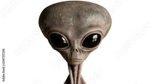 Φωτογραφία Grey alien head with large black eyes, isolated on transparent background