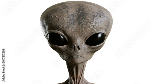 Φωτογραφία Gray alien head with large black eyes textured skin, isolated on transparent bac