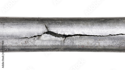 Tableau sur toile Damaged metal pipe with a long crack, isolated on transparent background