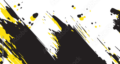 Canvas Print Abstract Artistic Black and Yellow Paint Splash Design.