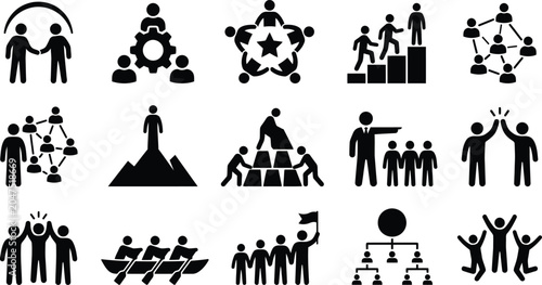 Business Teamwork Icons: Collaboration Leadership Success