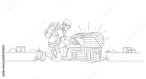 Tableau sur toile Adventurer Opening Treasure Chest in Digital Game World