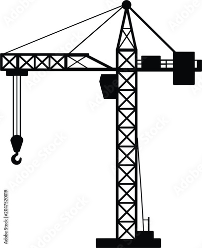 Tower crane vector illustration, heavy construction equipment for lifting materials on building sites