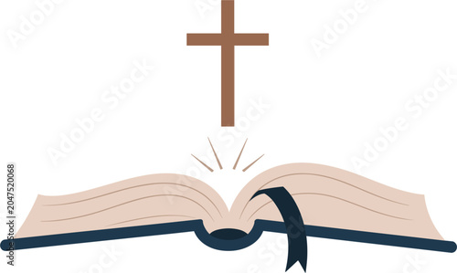 Holy Bible and Christian cross vector illustration, religious faith worship and spiritual devotion