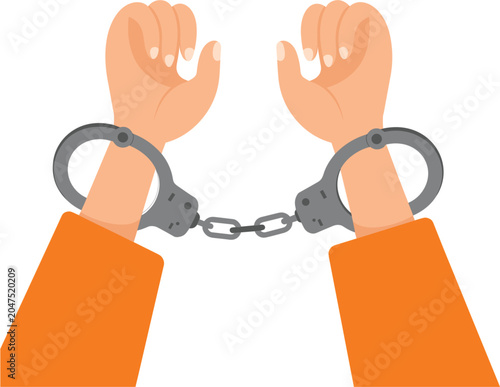 Handcuffed prisoner hands vector illustration, arrest detention concept representing crime and law enforcement