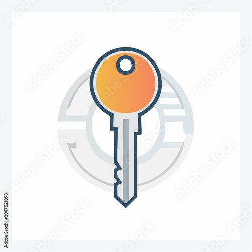 Key Icon with Circular Maze Background