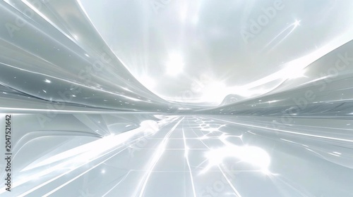 Abstract White Silver Light Ray Futuristic Technology Background with Copy Space