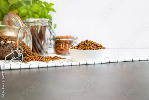 Cuadro en lienzo Feeding bowl of dry food ready for dog's lunch