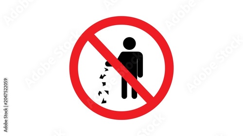 No Littering Prohibition Sign Animated Icon, Animated prohibition sign showing a person littering