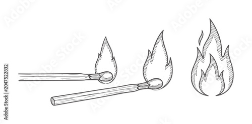 Bild auf Leinwand Three hand drawn matches with flames in style fire burning ignition