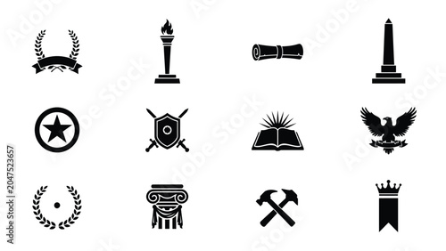 Fotografía Set of independence and freedom icons like star shield book eagle and gavel symbols