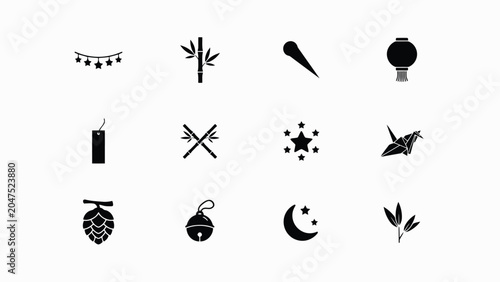 Foto Set of 12 vector black silhouettes