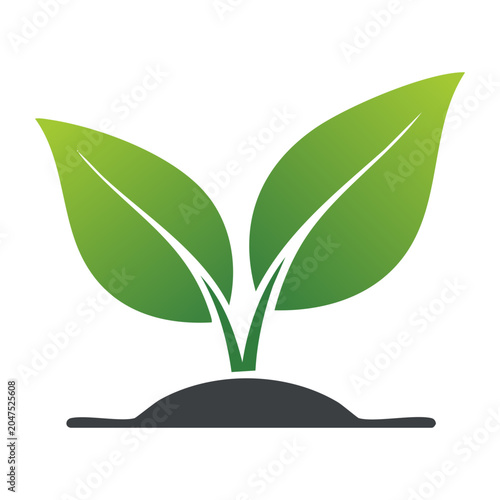 Green plant sprout growing from soil, flat icon