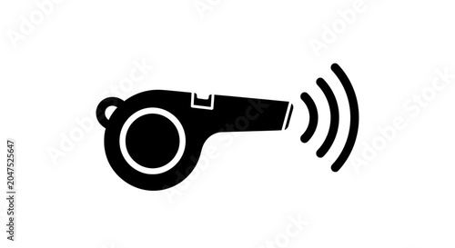 Φωτογραφία A black silhouette icon of a whistle blowing with sound waves.