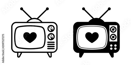 Schilderij op canvas Vector of two old-fashioned televisions with heart symbols on the screens