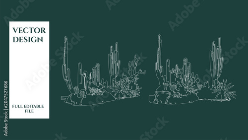 Foto Set of desert landscape elements featuring cactus plants for architectural site planning