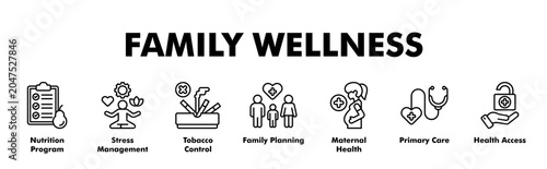 Photos FAMILY WELLNESS web banner icon vector illustration concept with icon of Nutriti