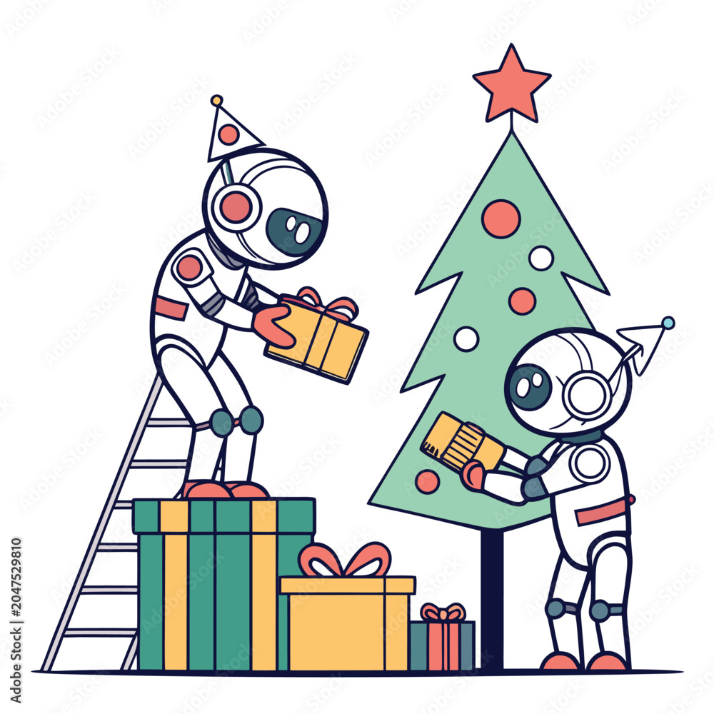 Naklejka premium Artificial Intelligence Christmas Toy Workshop Vector Design