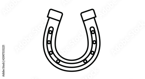 Simple black and white line icon of a horseshoe represents traditional themes of good luck and equestrian activities.