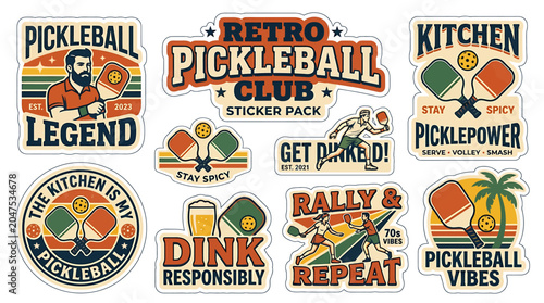 Colorful Pickleball Sticker Pack Designs.
