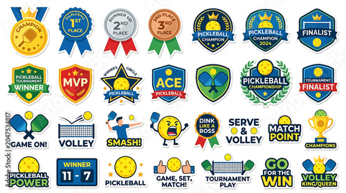 Pickleball badges and labels set.