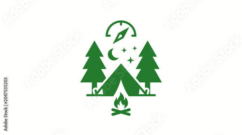 Tablou pe pânză Camping Tent Icon With Trees.