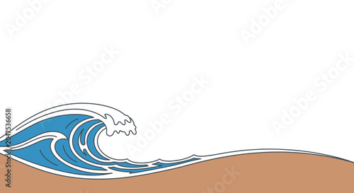 Obraz na plátně Stylized Ocean Wave Crashing on Sandy Beach, Minimalist Illustration