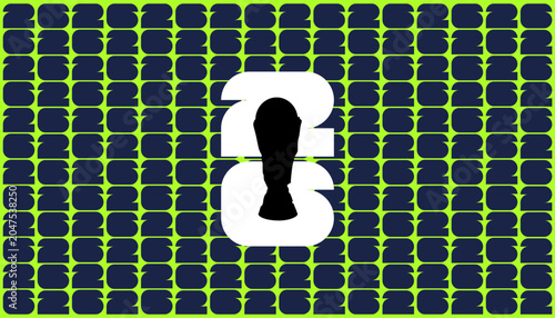 2026 world cup logo design, minimalist graphic featuring the number 26 with a soccer trophy silhouette in the center, repeating pattern background