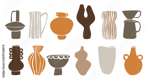 Φωτογραφία Hand-drawn pottery collection in warm earth tones