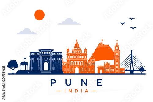 Pune India Minimalist Skyline Vector Illustration