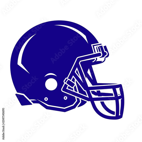 Blue American football helmet with face mask on white background