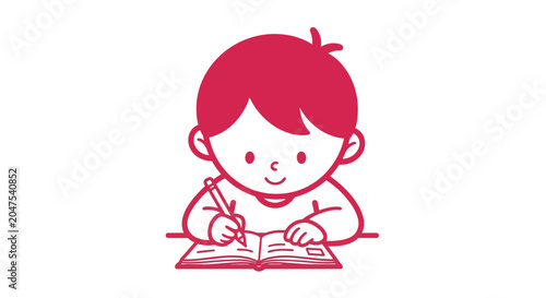 Foto Little girl writing in book.
