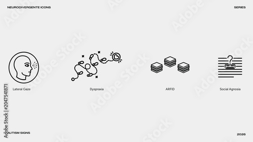 Foto autism behavioral signs and social communication vector icon set, neurodivergent