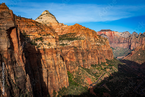 Принти на полотні Zion Canyon Overlook with Switchback Road and Sandstone Peaks at Sunrise