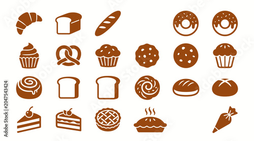 Variety of sweet baked dessert icons.