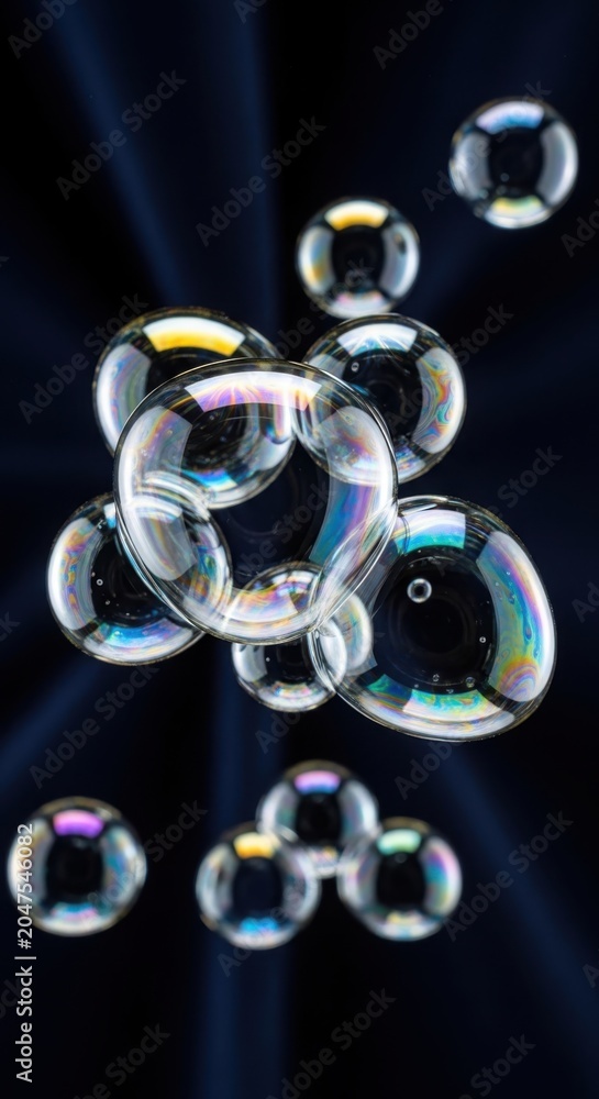 Fototapeta premium Rainbow Bubbles, Iridescent Orbs, Shimmering Spheres, Colorful Soap Bubbles