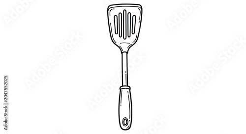 Fotografía Line art illustration of a kitchen slotted spatula on white background