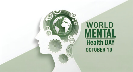 World mental health day concept global mind with gears october 10