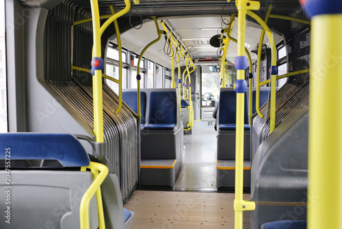 Fotografie Empty articulated city bus interior