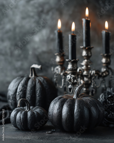 Black pumpkin candle dark halloween gothic decoration spooky black pumpkin candle dark halloween gothic decoration still life
