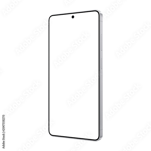 Isometric and isolated white ultra smartphone. Template for mockups. No background. White blank screen 