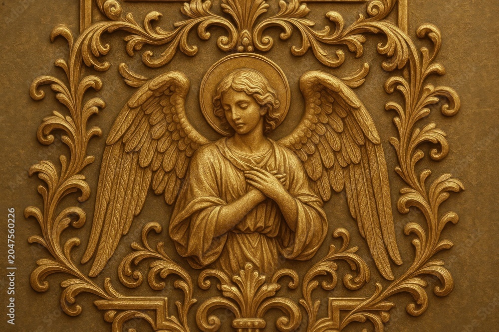Obraz premium Ornate angelic relief sculpture illustration background