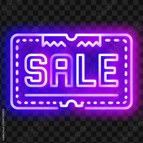 Neon Sale Ticket Icon Glowing Purple Vector Badge For Promotion
