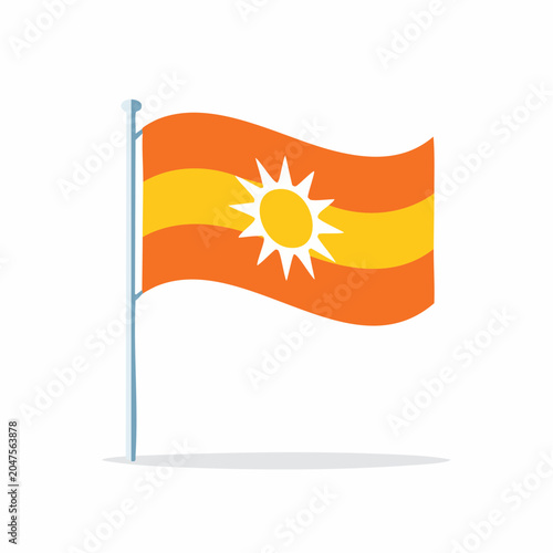 Waving flag with sun symbol on white background
