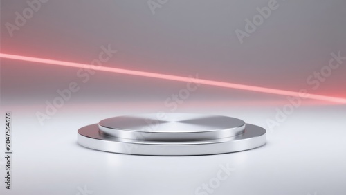 Minimalist silver product display podium with clean background and soft lighting, modern showcase platform for branding presentation, idea for product advertising