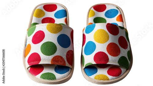 Colorful polka dot slides on white background