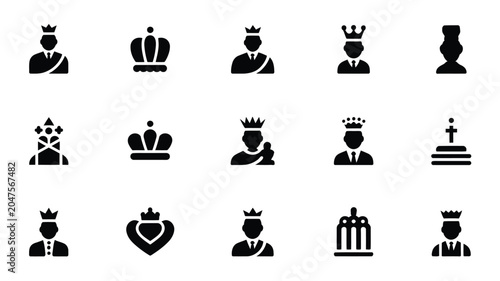 Obraz na plátně Monarch people and royal headwear icons showing kings queens and crown symbols collection